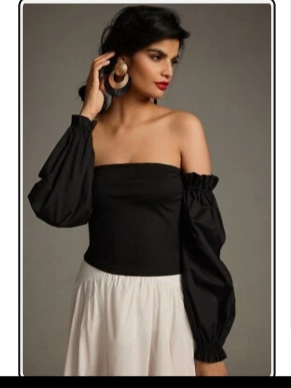Anthropologie Black Off-Shoulder Puff Sleeve Top